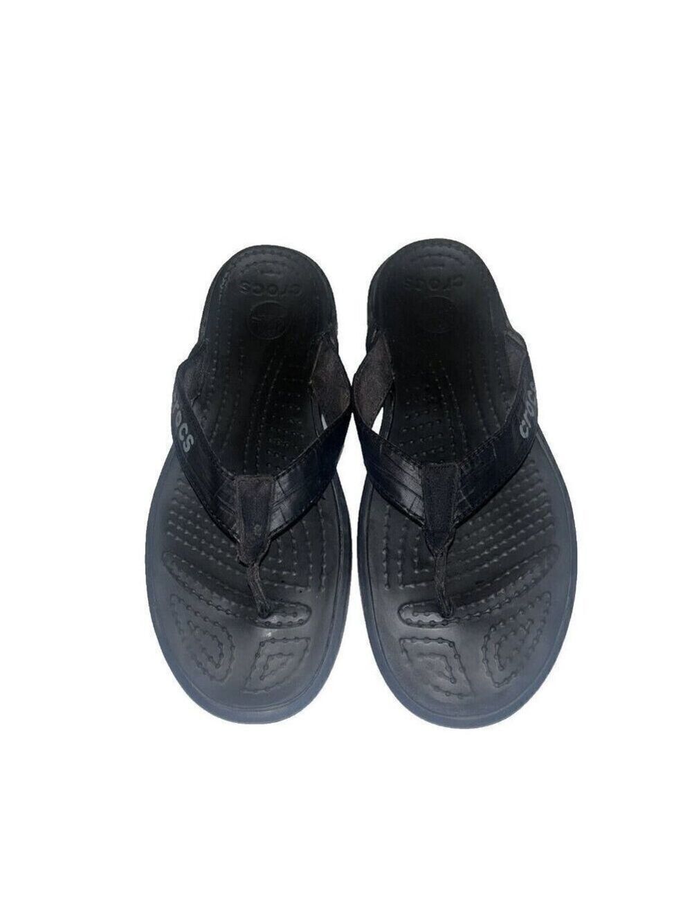CROCS Black Leather rubber Thong Sandals Size 9